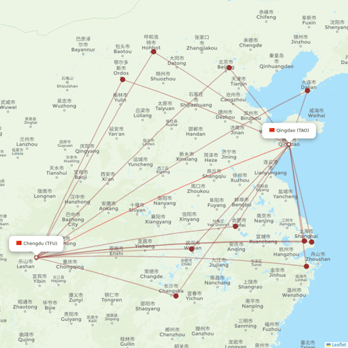 Shandong Airlines flights between Chengdu and Qingdao