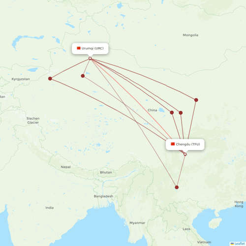 Sichuan Airlines flights between Chengdu and Urumqi