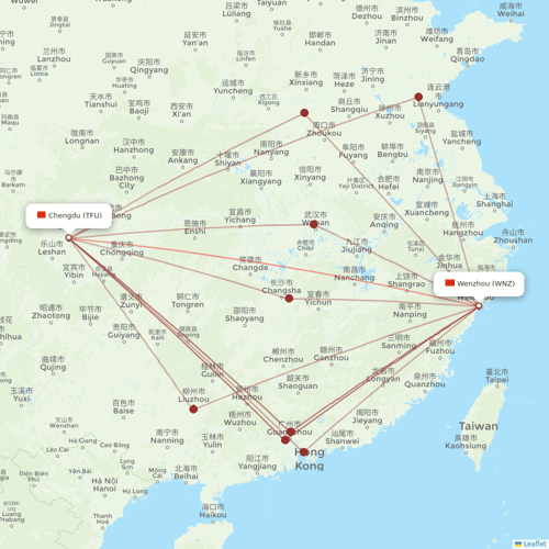 China United Airlines flights between Chengdu and Wenzhou