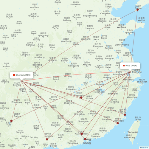 Ruili Airlines flights between Chengdu and Wuxi