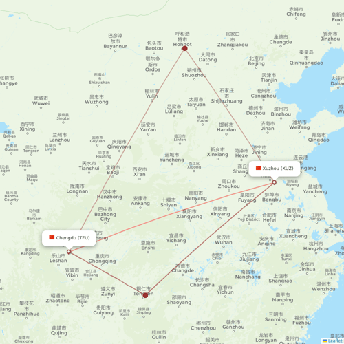 Sichuan Airlines flights between Chengdu and Xuzhou
