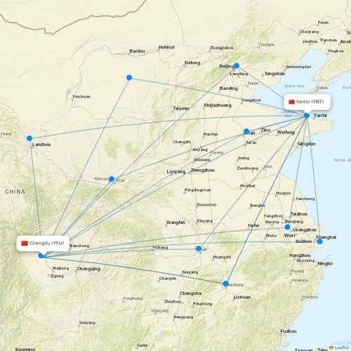 HongTu Airlines flights between Chengdu and Yantai