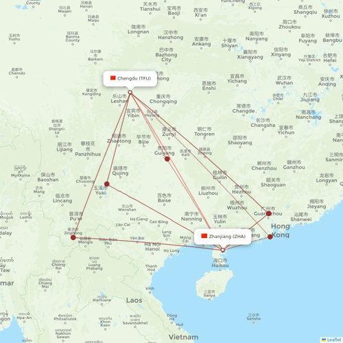 Urumqi Airlines flights between Chengdu and Zhanjiang