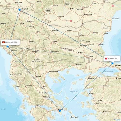 Interjet flights between Podgorica and Istanbul