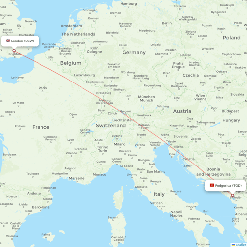 Wizz Air UK flights between Podgorica and London