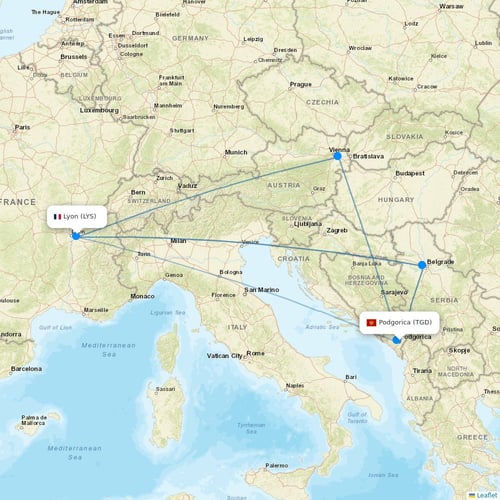 Interjet flights between Podgorica and Lyon