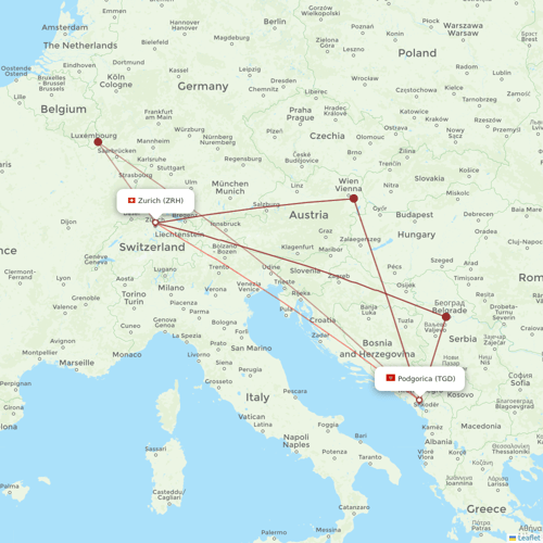 Interjet flights between Podgorica and Zurich