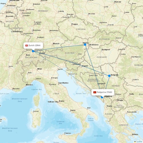 Interjet flights between Podgorica and Zurich