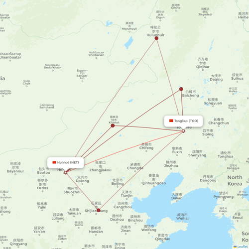 Genghis Khan Airlines flights between Tongliao and Hohhot