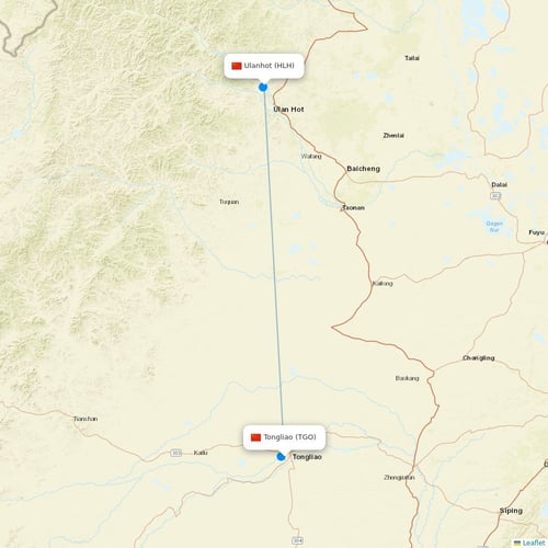Genghis Khan Airlines flights between Tongliao and Ulanhot