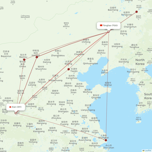 Air Changan flights between Tongliao and Xian