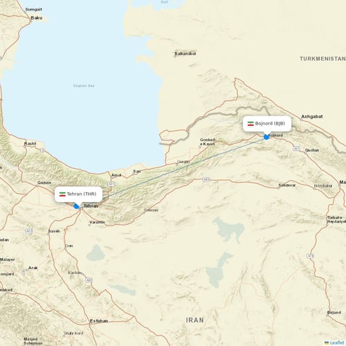 Iran Air flights between Tehran and Bojnord