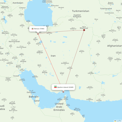 Iran Air flights between Tehran and Qeshm Island