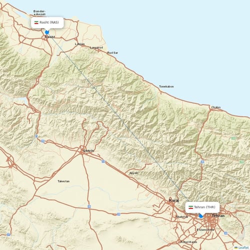 Iran Air flights between Tehran and Rasht