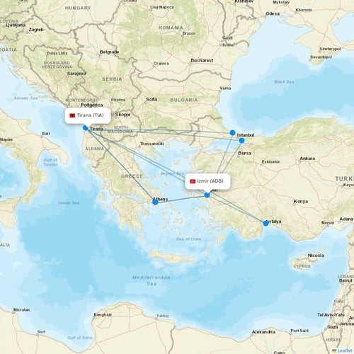 Air Albania flights between Tirana and Izmir