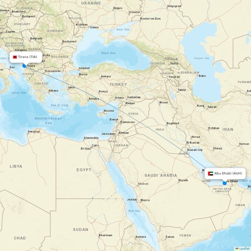 Intercontinental Airways (Gambia) flights between Tirana and Abu Dhabi