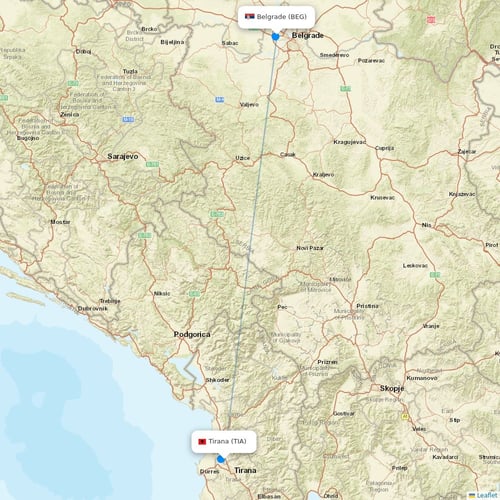 Air Serbia flights between Tirana and Belgrade