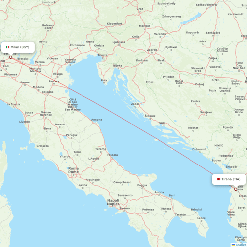 Albawings flights between Tirana and Milan