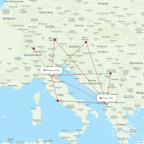 Albawings flights between Tirana and Bologna