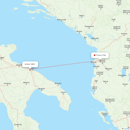 Albawings flights between Tirana and Bari