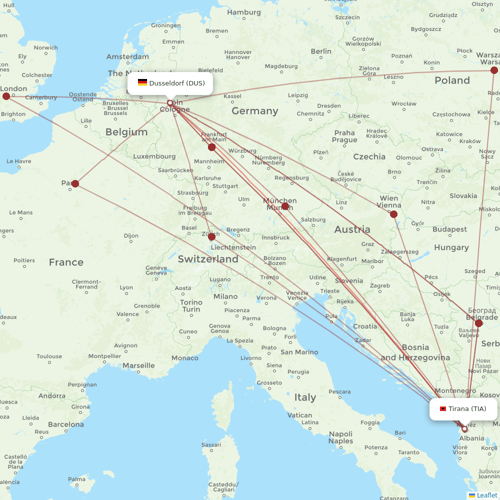 Air Albania flights between Tirana and Dusseldorf