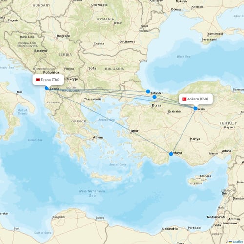 Air Albania flights between Tirana and Ankara