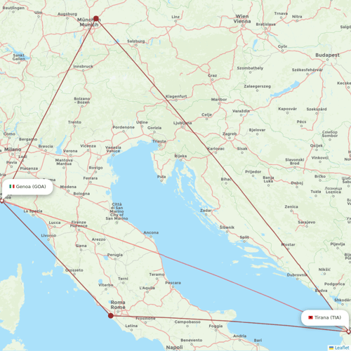 Albawings flights between Tirana and Genoa