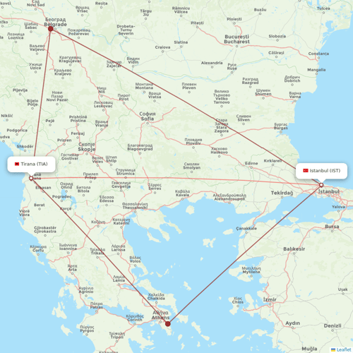 Air Albania flights between Tirana and Istanbul