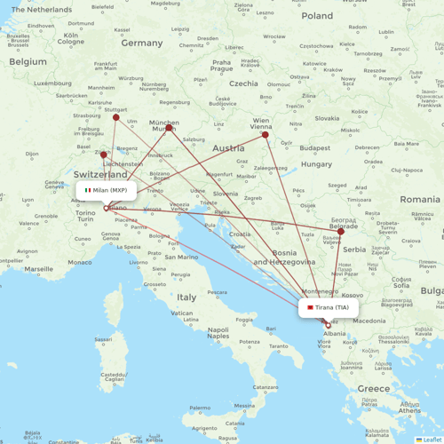 Wizz Air Malta flights between Tirana and Milan