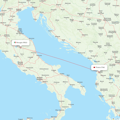 Albawings flights between Tirana and Perugia