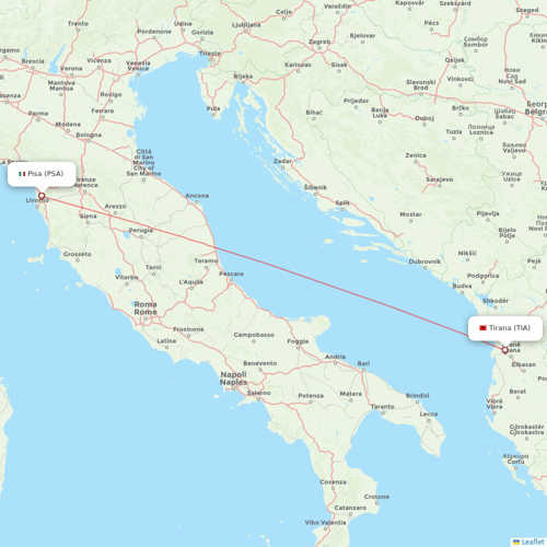 Albawings flights between Tirana and Pisa