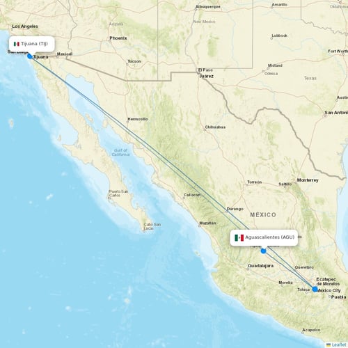 Volaris flights between Tijuana and Aguascalientes