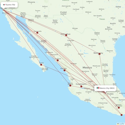 Aeromexico flights between Tijuana and Mexico City