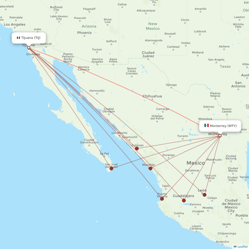 VivaAerobus flights between Tijuana and Monterrey
