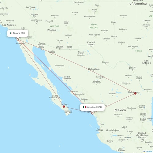Volaris flights between Tijuana and Mazatlan