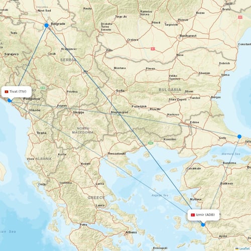 Interjet flights between Tivat and Izmir