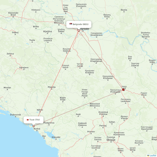 Air Serbia flights between Tivat and Belgrade