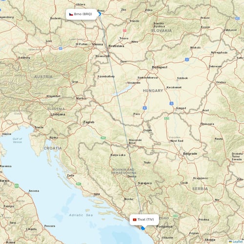 Interjet flights between Tivat and Brno