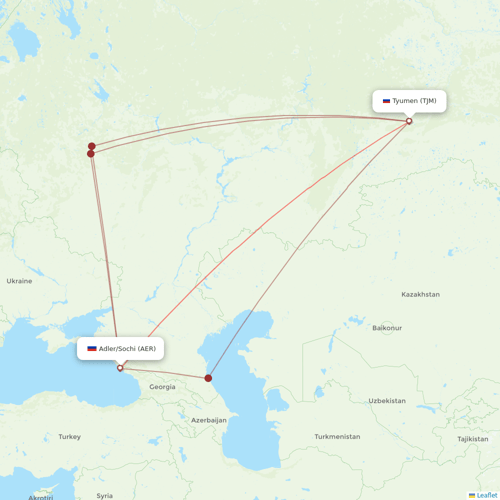 Yamal Airlines flights between Tyumen and Adler/Sochi