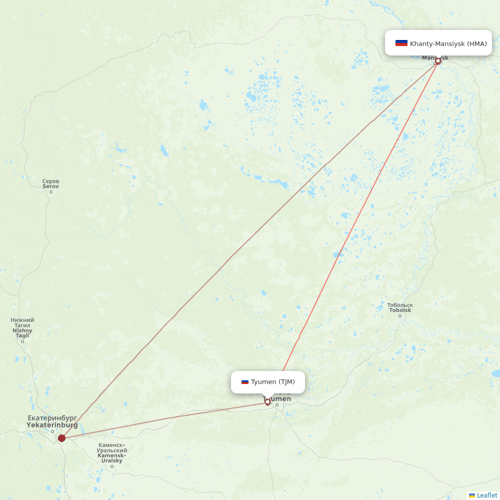 UTair flights between Tyumen and Khanty-Mansiysk