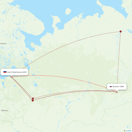 Pobeda flights between Tyumen and Saint Petersburg