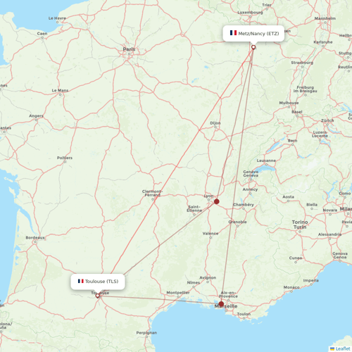Transcarga flights between Toulouse and Metz/Nancy