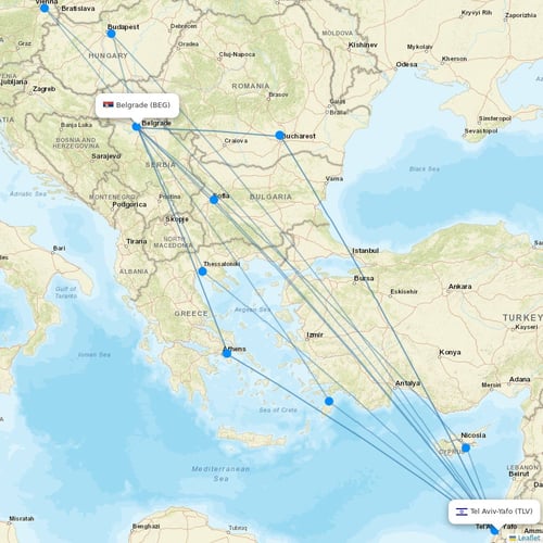 Arkia Israeli Airlines flights between Tel Aviv-Yafo and Belgrade