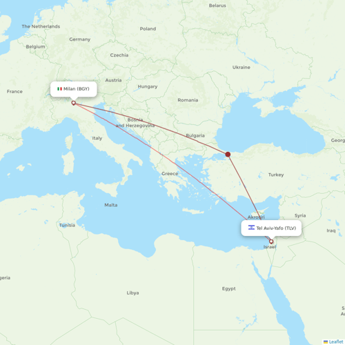 Blue Dart Aviation flights between Tel Aviv-Yafo and Milan