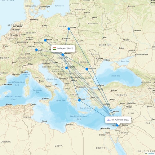 Arkia Israeli Airlines flights between Tel Aviv-Yafo and Budapest