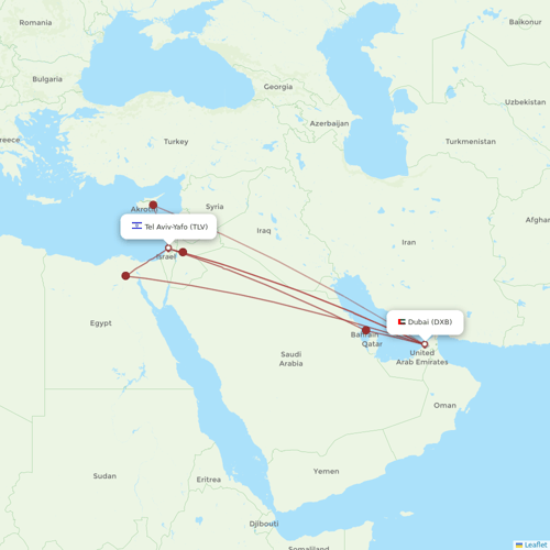 Arkia Israeli Airlines flights between Tel Aviv-Yafo and Dubai