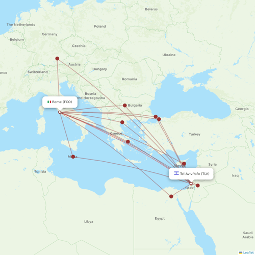 Arkia Israeli Airlines flights between Tel Aviv-Yafo and Rome