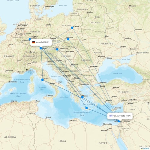 Arkia Israeli Airlines flights between Tel Aviv-Yafo and Munich