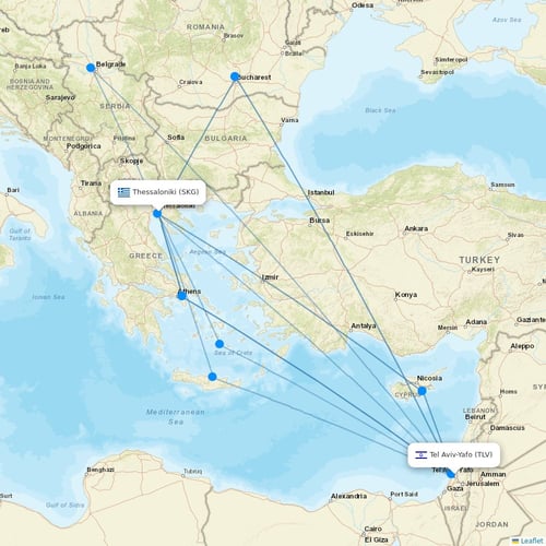 Arkia Israeli Airlines flights between Tel Aviv-Yafo and Thessaloniki