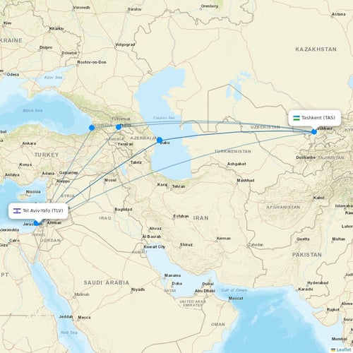 Taban Airlines flights between Tel Aviv-Yafo and Tashkent